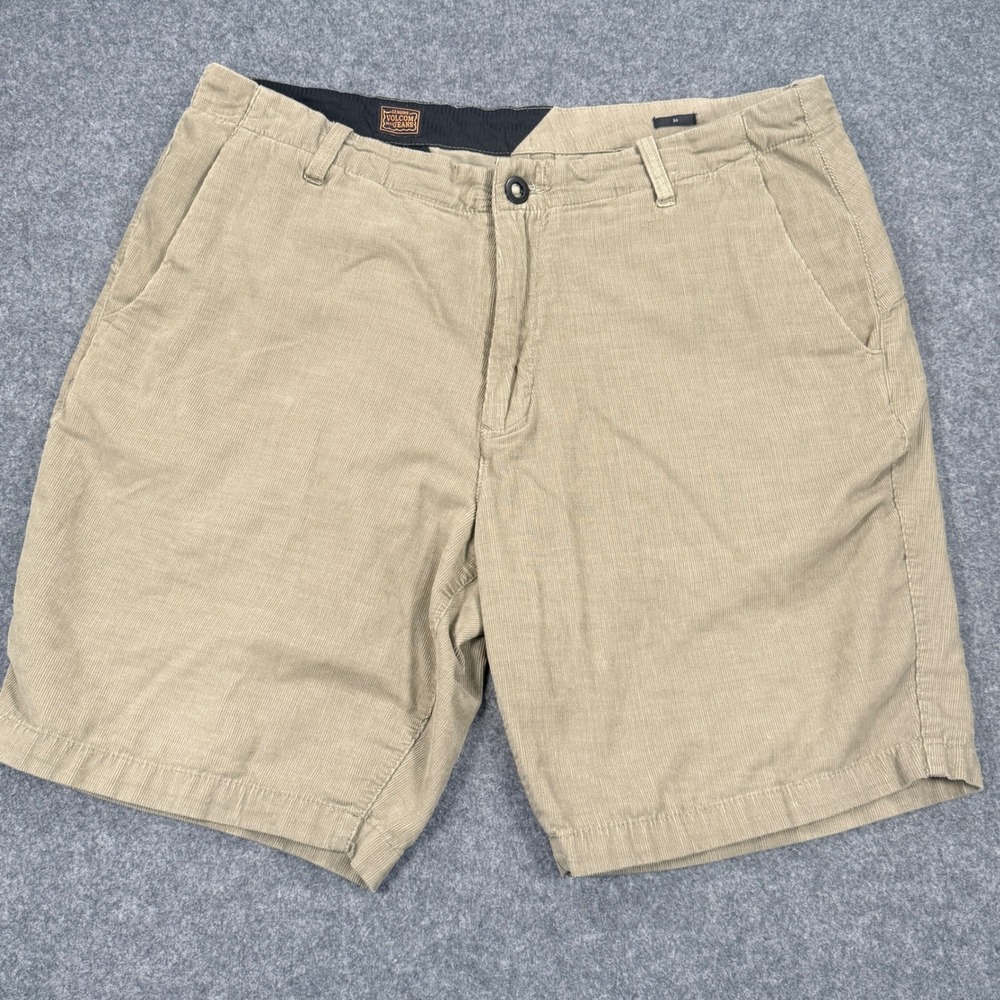 Volcom Mens Tan Khaki Corduroy Shorts Size 36 Casual Skater Skateboard Utility
